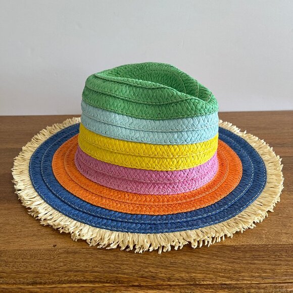 Boden Packable Sea Stripe Staw Fringe Multi-Color Stripe Sun Summer Hat M/L - Picture 4 of 13